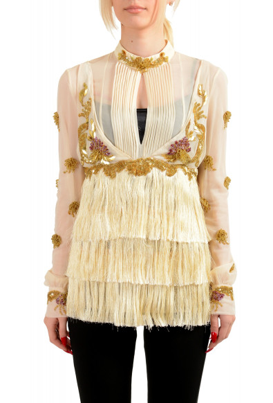 Just Cavalli Women's Ivory Embellished Embroidered Blouse Top 