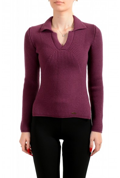 Dsquared2 Women's Deep Purple Wool Angora V-Neck Sweater 