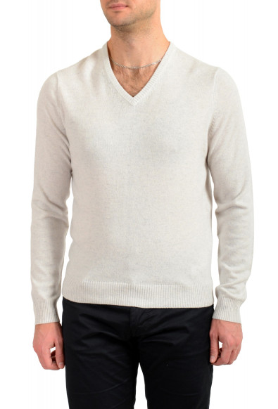 Malo Optimum Men's Light Gray Wool Cashmere V-Neck Pullover Sweater