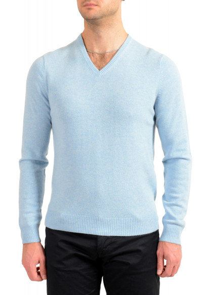 Malo Optimum Men's Sky Blue Wool Cashmere V-Neck Pullover Sweater