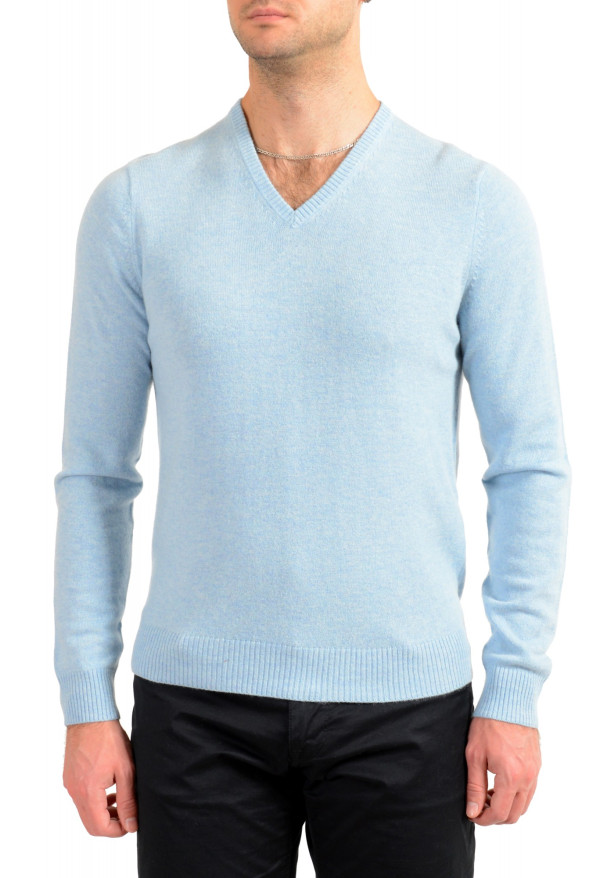 Malo Optimum Men's Sky Blue Wool Cashmere V-Neck Pullover Sweater
