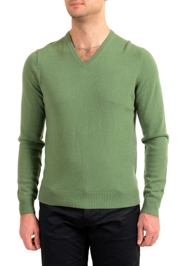 Malo Optimum Men's Green Wool Cashmere V-Neck Pullover Sweater