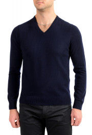 Malo Optimum Men's Blue Wool Cashmere V-Neck Pullover Sweater