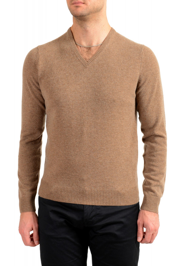 Malo Optimum Men's Beige Wool Cashmere V-Neck Pullover Sweater