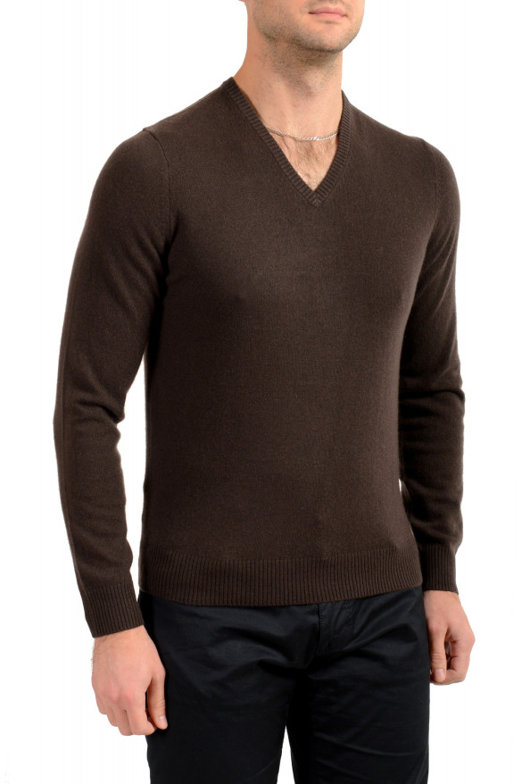 Malo Optimum Men's Dark Brown Wool Cashmere V-Neck Pullover Sweater: Picture 2