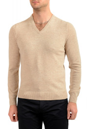 Malo Optimum Men's Light Beige Wool Cashmere V-Neck Pullover Sweater