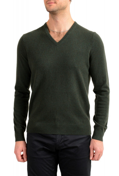 Malo Optimum Men's Lizard Green 100% Cashmere V-Neck Pullover Sweater