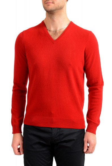 Malo Optimum Men's Brick Red 100% Cashmere V-Neck Pullover Sweater