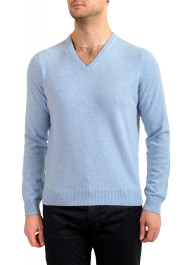 Malo Optimum Men's Ice Blue 100% Cashmere V-Neck Pullover Sweater