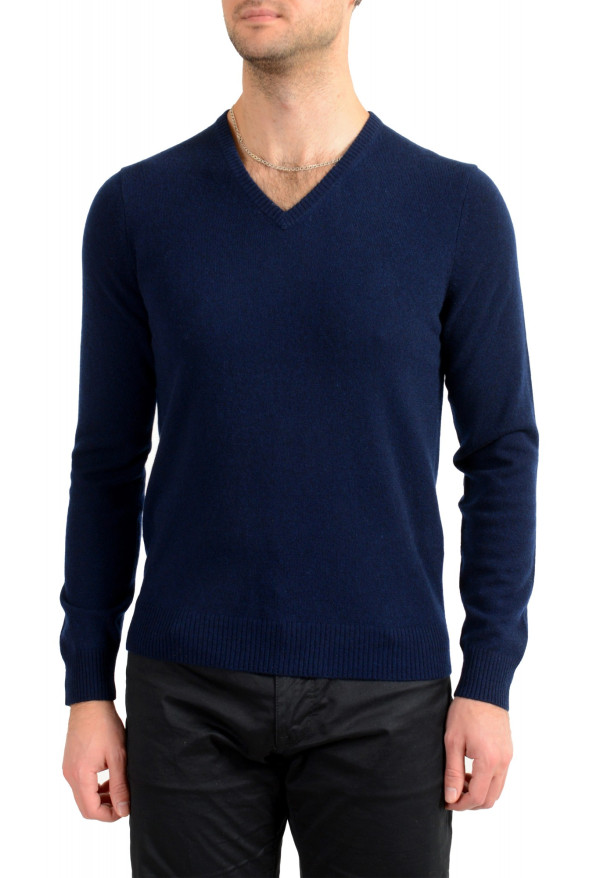 Malo Optimum Men's Navy Blue 100% Cashmere V-Neck Pullover Sweater