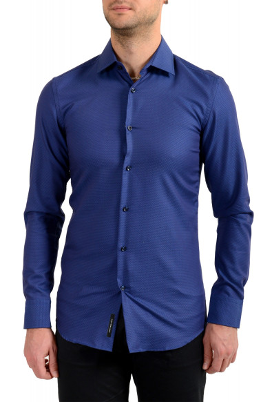 Hugo Boss Men's "Jenno" Slim Fit Blue Geometric Print Long Sleeve Dress Shirt