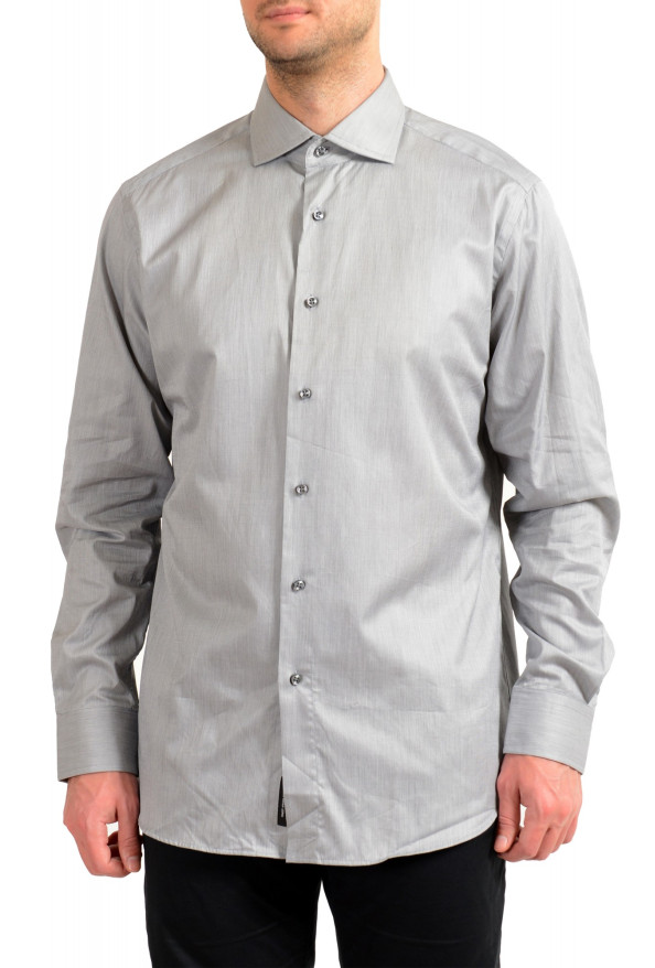 Hugo Boss Men's "T-Stanley" Regular Fit Gray Striped Long Sleeve Dress Shirt