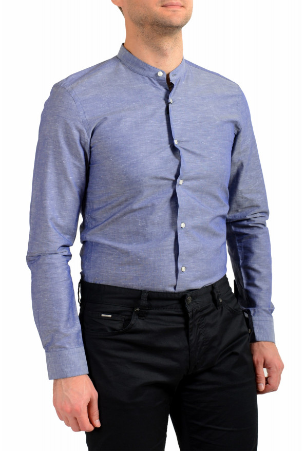 Hugo Boss Men's "Jordi" Blue Slim Fit Collarless Long Sleeve Dress Shirt: Picture 5