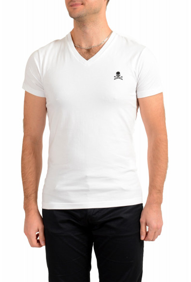 Philipp Plein Men's White Short Sleeve Logo Print V-Neck T-Shirt