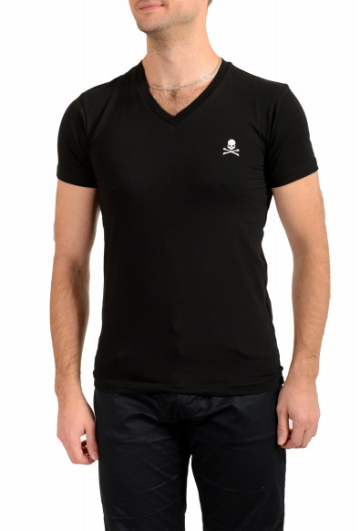 Philipp Plein Men's Black Short Sleeve Logo Print V-Neck T-Shirt