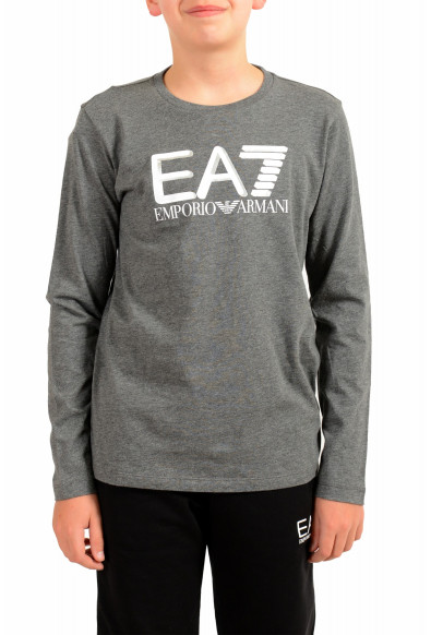 Emporio Armani EA7 Boys Gray Long Sleeve Logo Print Crewneck T-Shirt