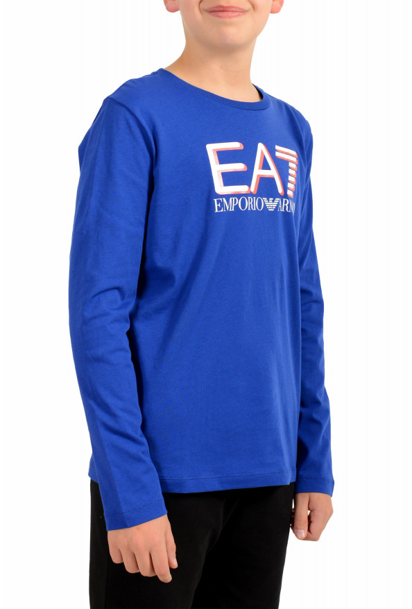 Emporio Armani EA7 Boys Bright Blue Long Sleeve Logo Print Crewneck T-Shirt: Picture 2