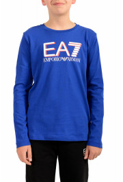 Emporio Armani EA7 Boys Bright Blue Long Sleeve Logo Print Crewneck T-Shirt