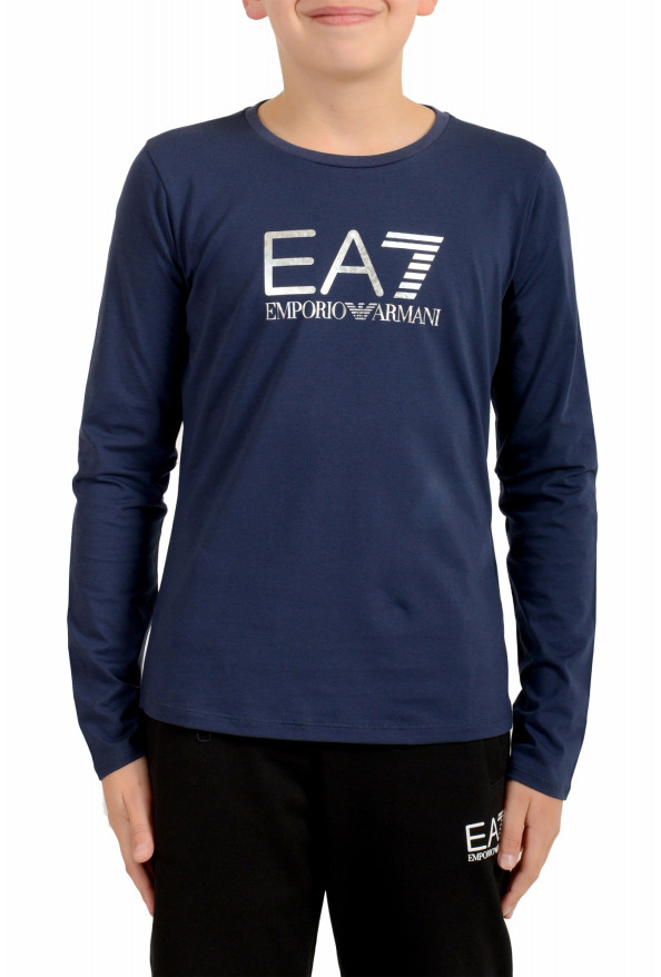 Emporio Armani EA7 Boys Blue Long Sleeve Logo Print Crewneck T-Shirt