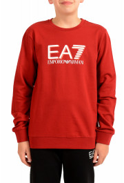Emporio Armani EA7 Boys Red Long Sleeve Logo Print Crewneck Sweatshirt Shirt