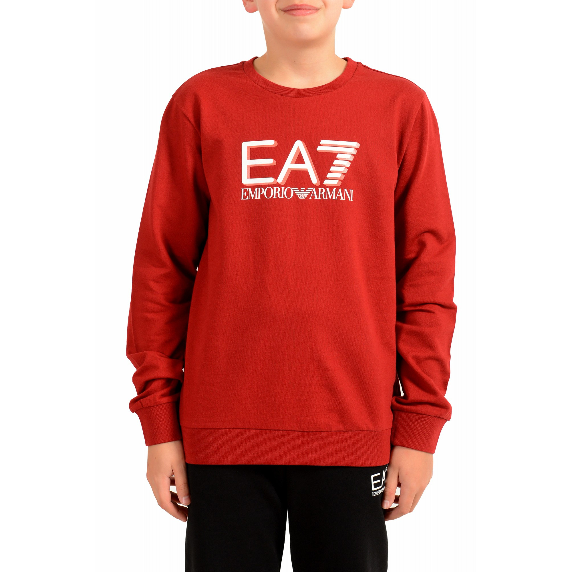 akademisk Slovenien Hvor fint Emporio Armani EA7 Boys Red Long Sleeve Logo Print Crewneck Sweatshirt Shirt
