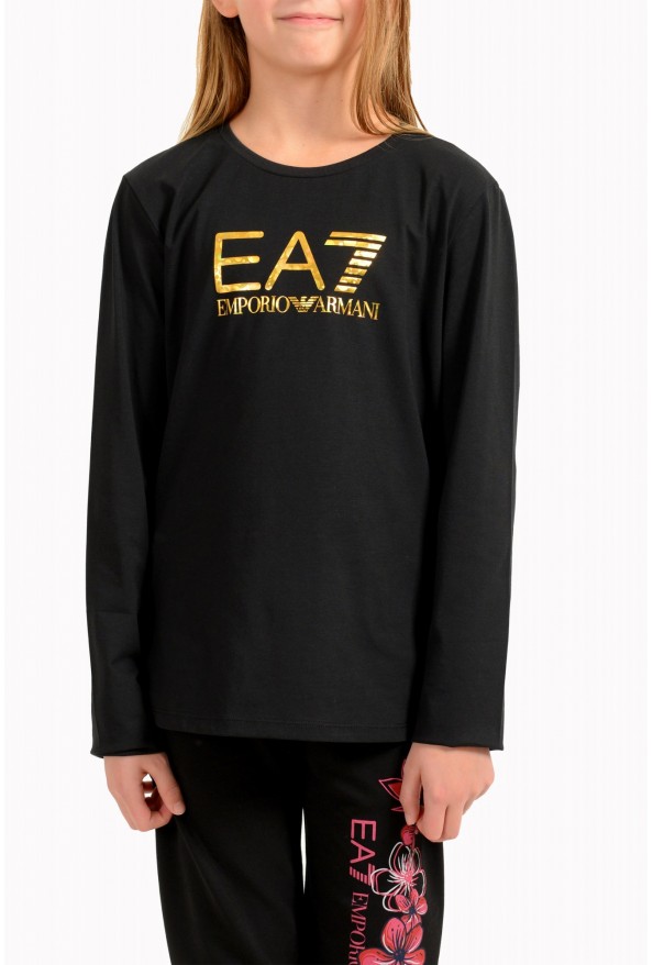Emporio Armani EA7 Girls Black Long Sleeve Logo Print T-Shirt