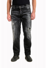 Dsquared2 Men's "Slim Jean" Black Wash Distressed Straight Leg Jeans 