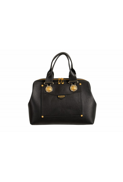 Versus by Versace Women's Black Medusa Decorated Leather Satchel Handbag Bag