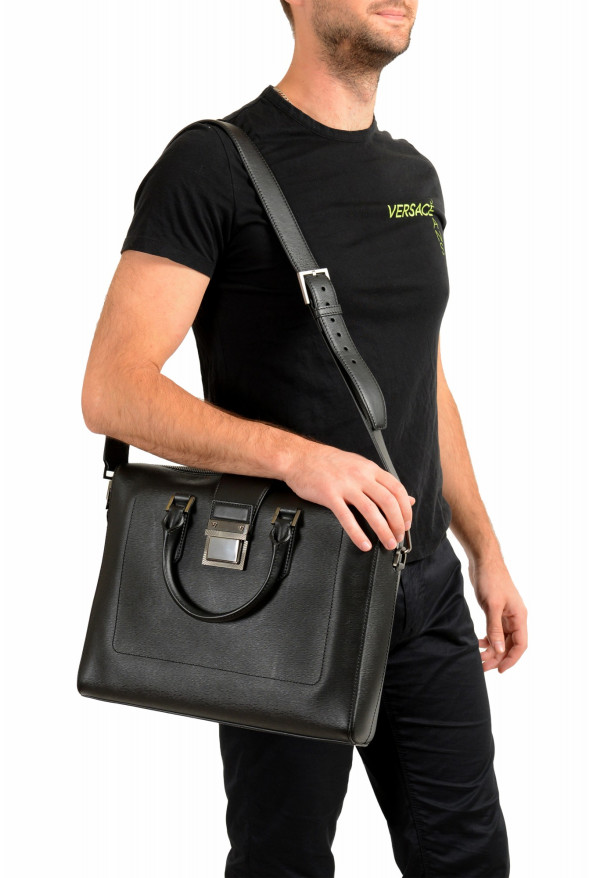 Versace Men's Black Textured Leather Handbag Briefcase Bag: Picture 7
