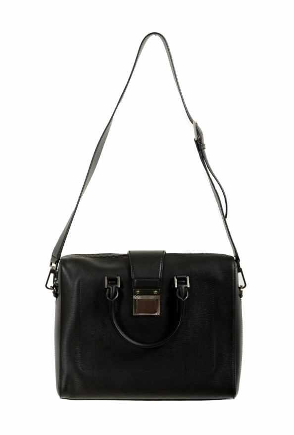 Versace Men's Black Textured Leather Handbag Briefcase Bag
