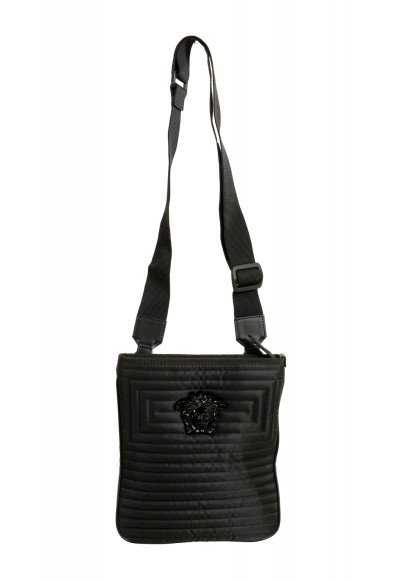 Versace Unisex Black Quilted Medusa Logo Crossbody Shoulder Bag