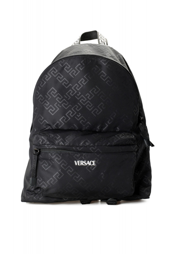 Versace Unisex Black Canvas Logo Print Large Backpack Bag