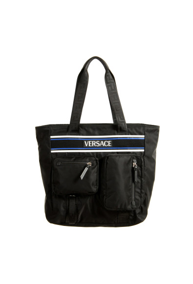 Versace Unisex Black Logo Print Tote Shoulder Handbag Bag