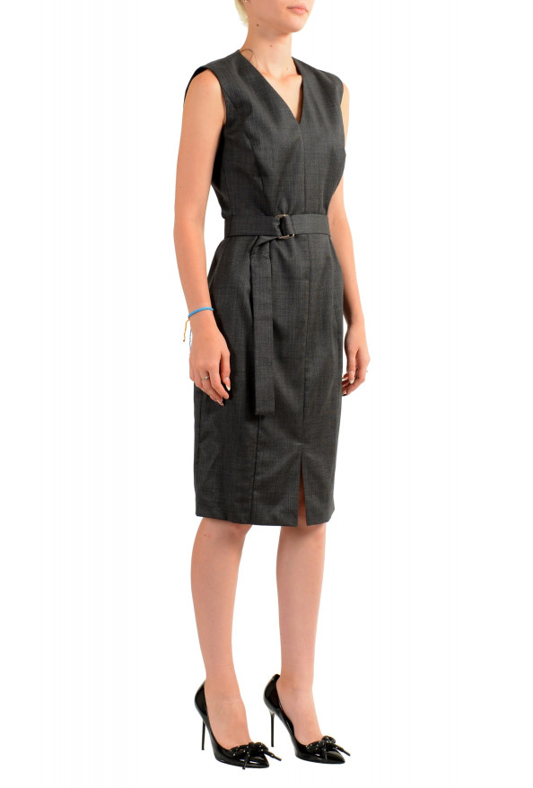 Hugo Boss Women's "Decapolis" Gray 100% Wool Belted Pencil Sleeveless Dress: Picture 2