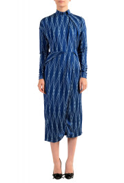 Hugo Boss Women's "Ejarra" Blue Long Sleeve Mock Neck Shift Dress