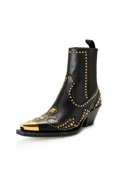 Versace Women's Black Leather Metal Studded Cowboy Shoes 