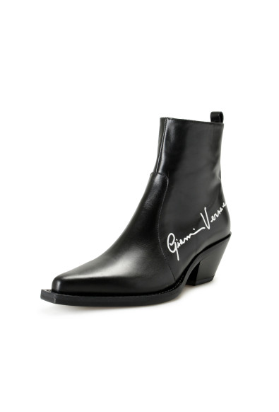 Versace Women's Black Leather Logo Cowboy Boots Shoes 