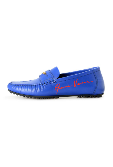Versace Men's Royal Blue Logo Leather Car Loafers Moccasins Shoes : Picture 2