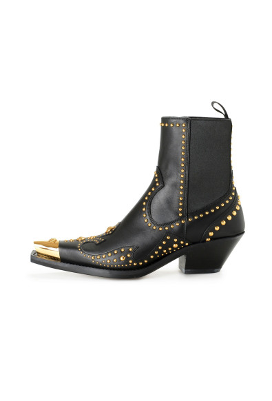 Versace Women's Black Leather Metal Studded Cowboy Shoes : Picture 2