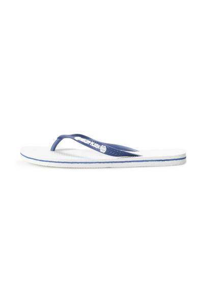 Philipp Plein White/Navy Blue Rubber Logo Print Flip Flops Shoes: Picture 2