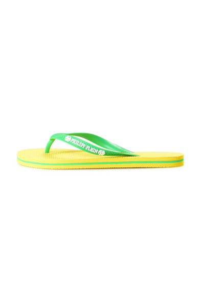 Philipp Plein Yellow/Green Rubber Logo Print Flip Flops Shoes: Picture 2