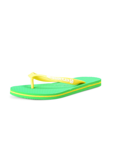 Philipp Plein Yellow/Green Rubber Logo Print Flip Flops Shoes