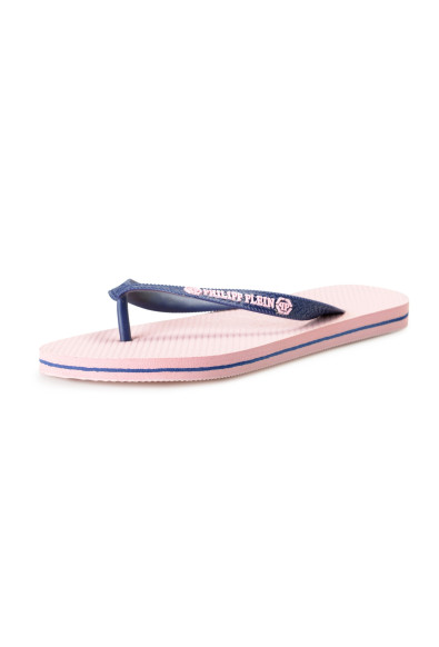 Philipp Plein Women's Pink/Navy Blue Rubber Logo Print Flip Flops Shoes