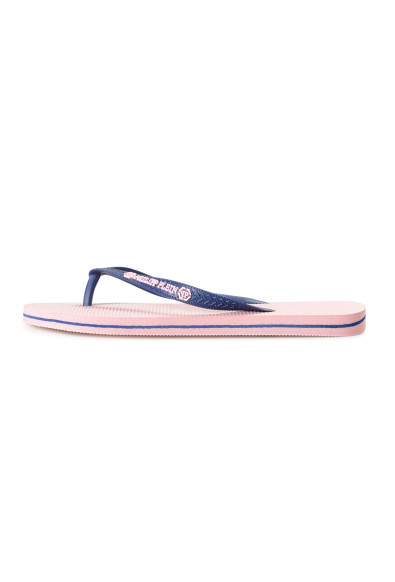 Philipp Plein Women's Pink/Navy Blue Rubber Logo Print Flip Flops Shoes: Picture 2