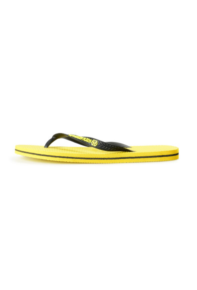Philipp Plein Men's Yellow/Black Rubber Logo Print Flip Flops Shoes: Picture 2