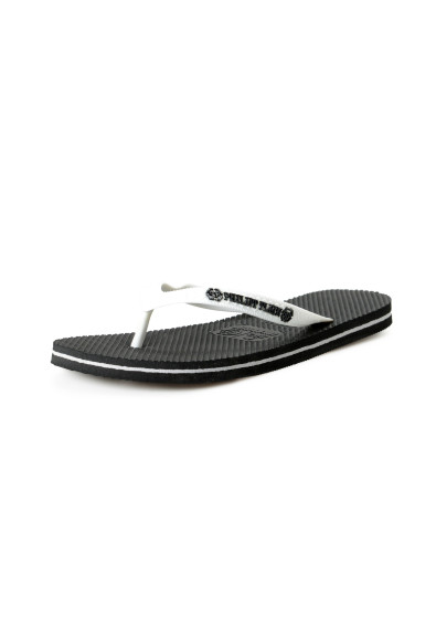 Philipp Plein Black/White Rubber Logo Print Flip Flops Shoes