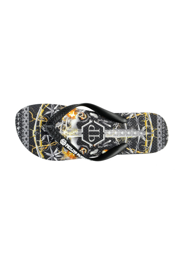 Philipp Plein Black/Multi Rubber Logo Print Flip Flops Shoes: Picture 8