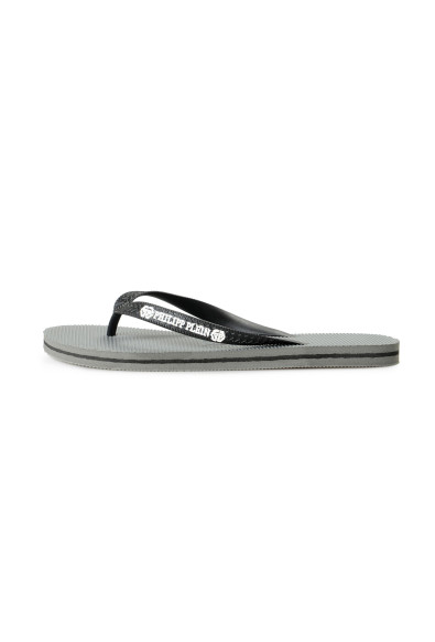 Philipp Plein Men's Gray/Black Rubber Logo Print Flip Flops Shoes: Picture 2