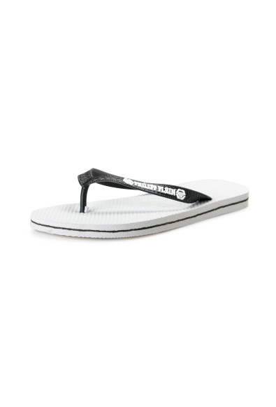 Philipp Plein White/Black Rubber Logo Print Flip Flops Shoes