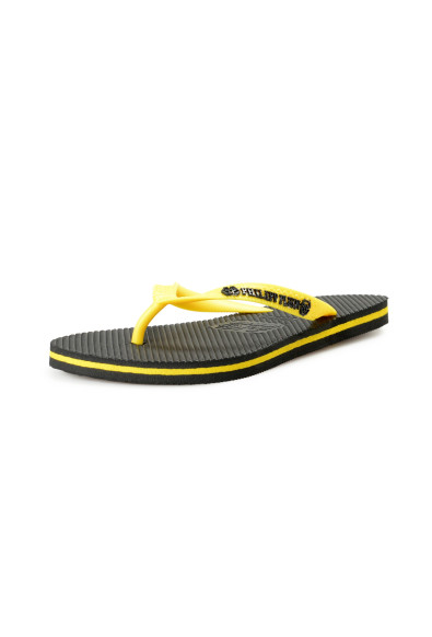 Philipp Plein Black/Yellow Rubber Logo Print Flip Flops Shoes
